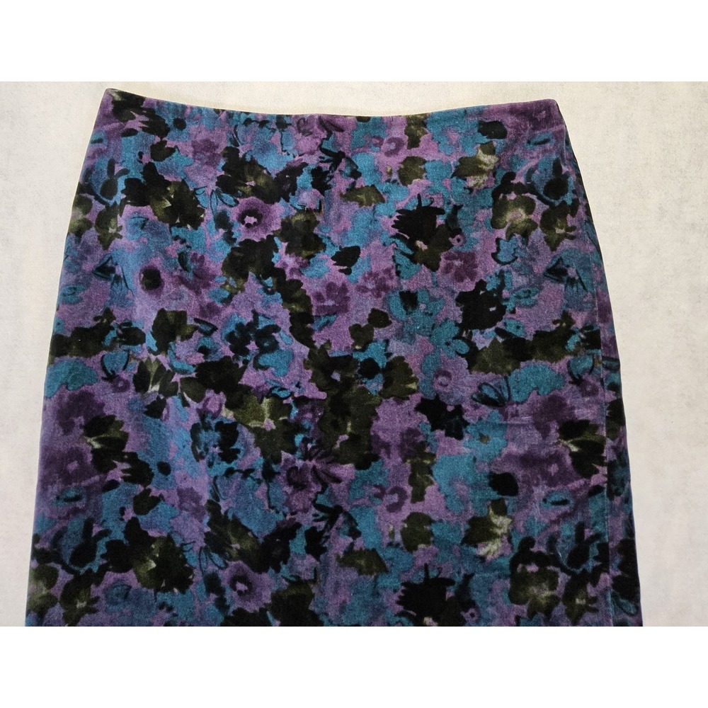 Talbots Skirt Sz 12 Velvet Purple Blue Black Satin Lined Knee Length - Picture 2 of 6